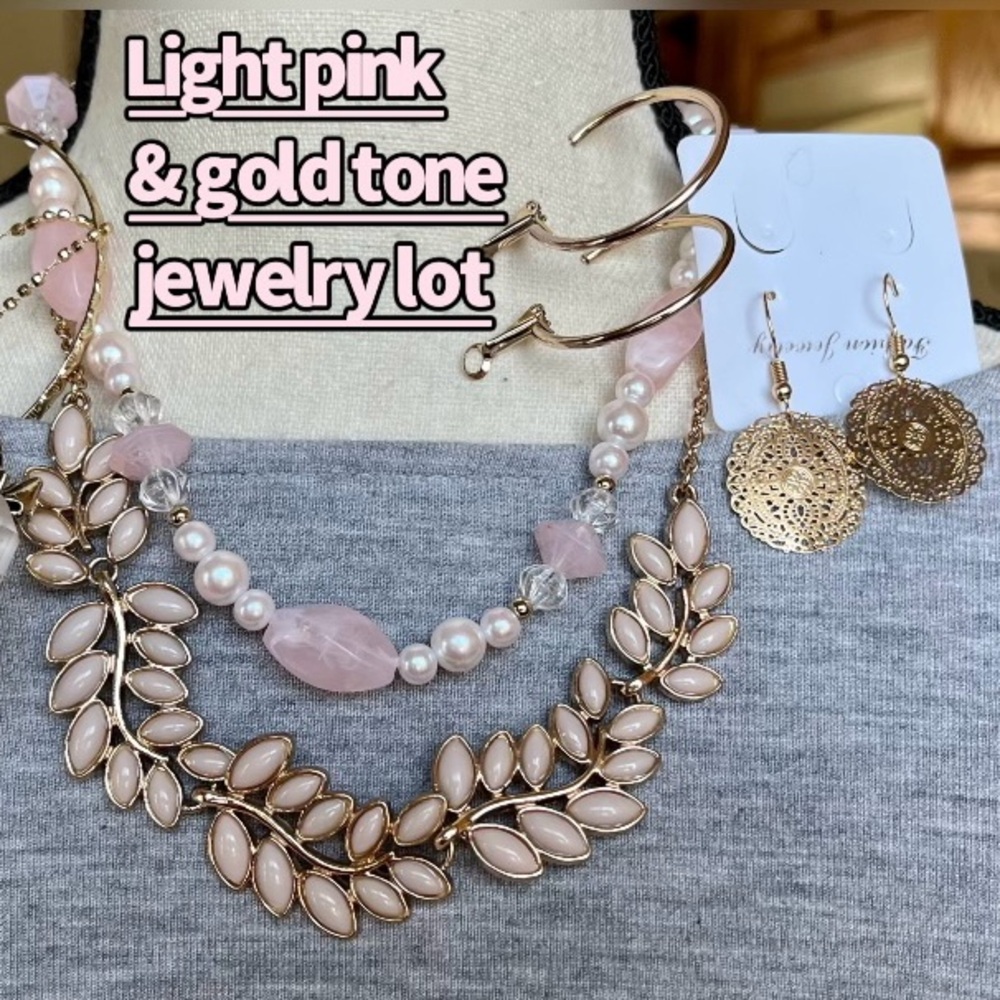 Jewelry lot pink/gold tone (VGUC) necklace earrings - jewelry